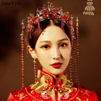 janevini classical chinese style wedding red bridal hairpins headdress costume crown hairband brides hair jewelry accessories