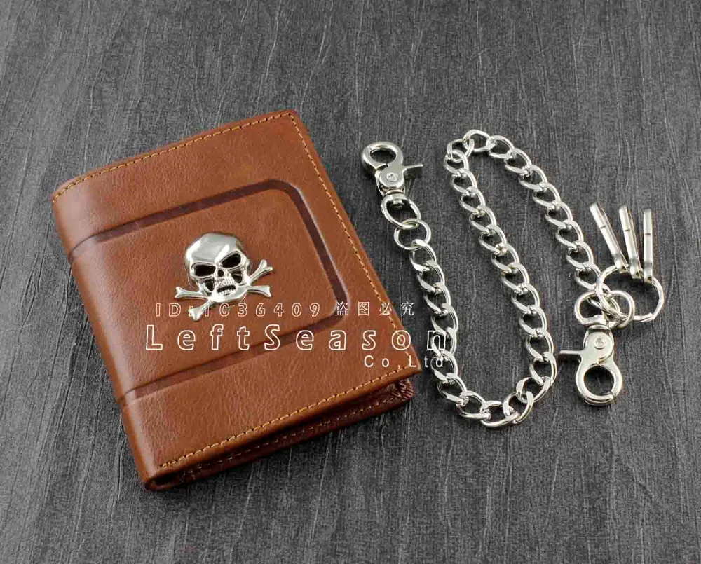 Череп Панк Байкер Кожа Сеть Кошелек Для Мальчиков мужская Браун | Багаж и сумки