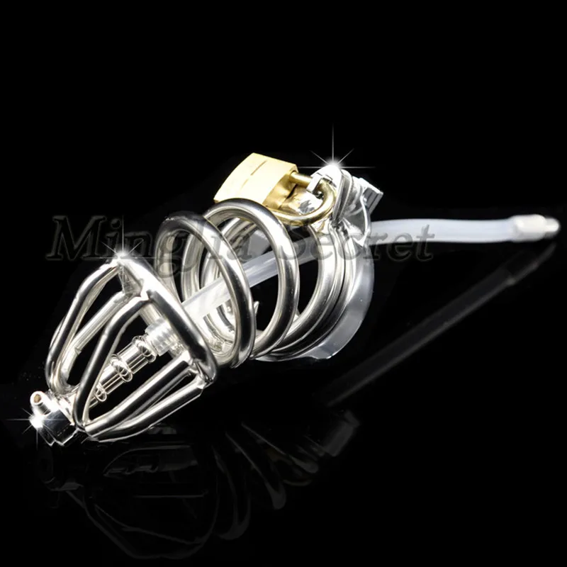 Длинный мужской Пояс верности из нержавеющей стали клетка на пенис с катетером