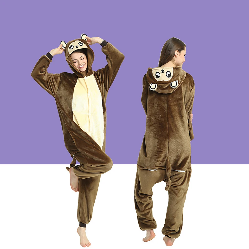 JINUO Winter Flannel Red And Blue Monster Monkey Cartoon Animal Costume Pajamas Women Adult Sleepwear Fashion Design Pajama |
