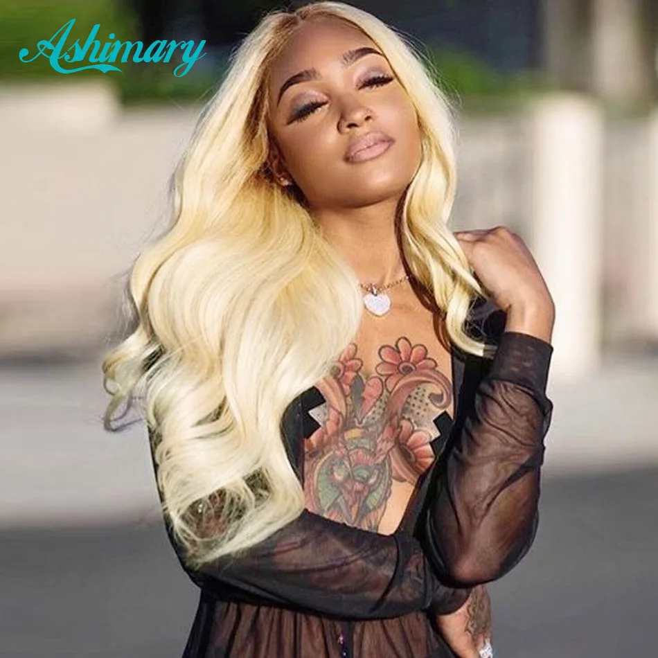 Ashimary 360 Кружева Фронтальная Прямо бразильский волос Remy 613 блондинка фронтальные