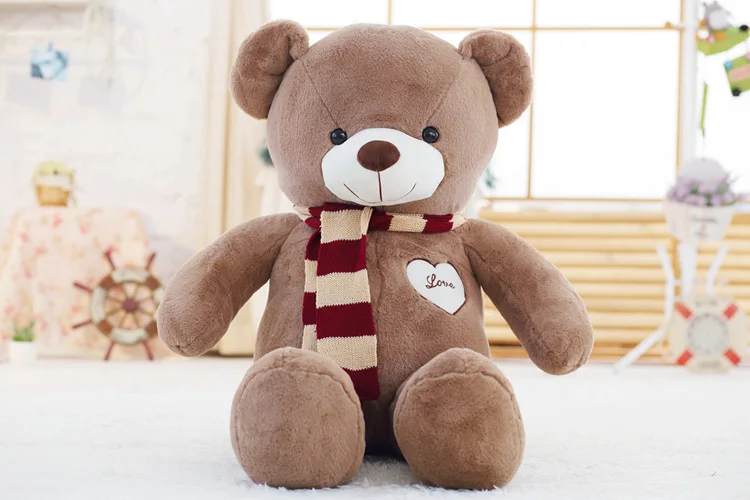 coffee teddy bear B Мягкий большой плюшевый медведь, плюшевая игрушка с шарфом, 80 см, 100 см, Kawaii, большие медведи для детей, огромная Подушка, куклы, подарок для девушки - Цвет: coffee teddy bear B