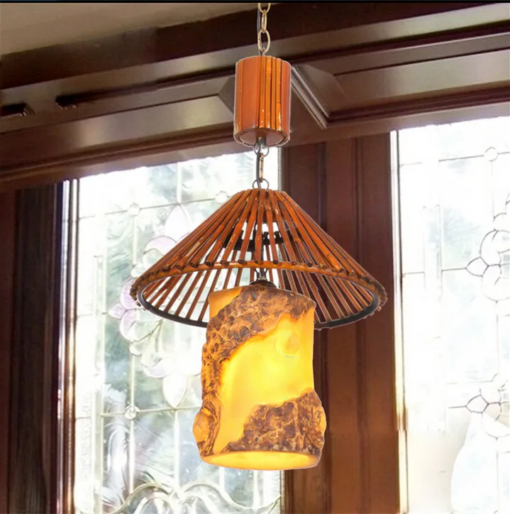 

Mediterranean minimalist retro resin&bamboo hand-made pendant lights American rural E27 lamp for vestibule&stairs&porch LDK007