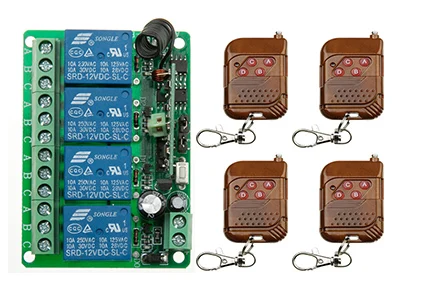 

DC12V 4CH 10A RF Wireless Remote Control Relay Switch Security System Garage Doors, Electric Doors/window /lamp