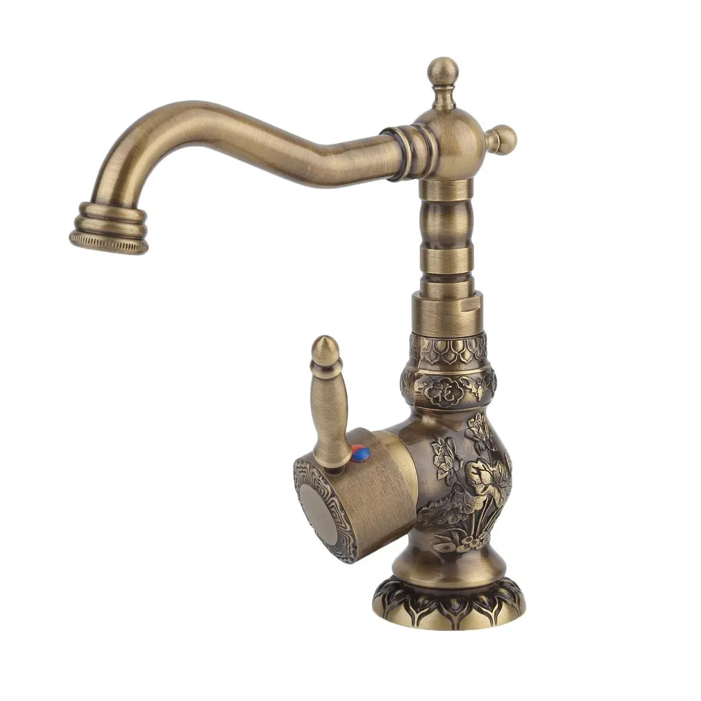 Европейский антикварный Изысканный резной медный кран для раковины воды