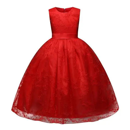 Красный Petites filles/розовое платье принцессы с цветочным узором для девочек; коллекция года; бальное платье; кружевное Пышное Платье для девочек; платья для первого причастия - Цвет: Красный