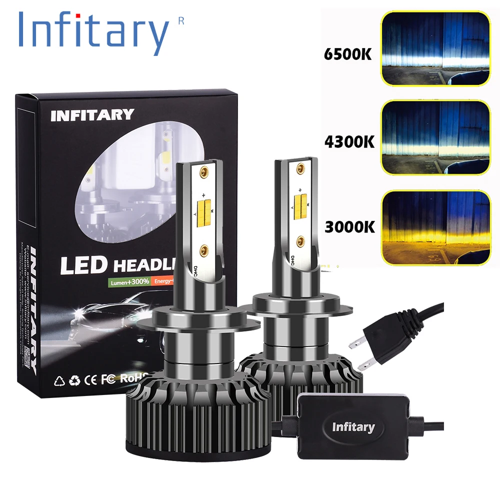 Infitary 2 предмета H4 светодиодный H1 H11 9005 H7 светодиодный фар автомобиля 3 цвета Изменение фары 3000 К 4300 К 6500 К флэш-72 Вт авто огни