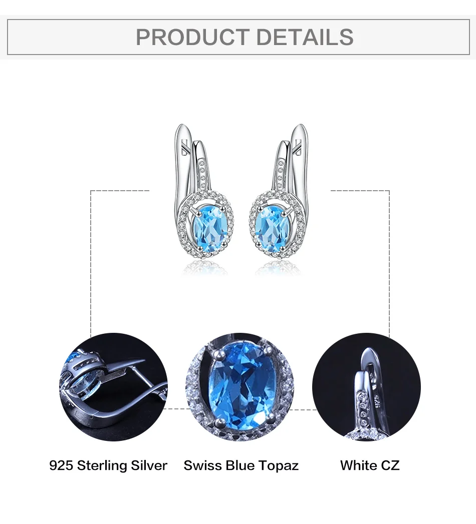 GEM'S BALLET, 3.15Ct, натуральный Швейцарский Голубой Топаз, классические серьги, 925 пробы, серебро, драгоценный камень, серьги-гвоздики, хорошее ювелирное изделие для женщин