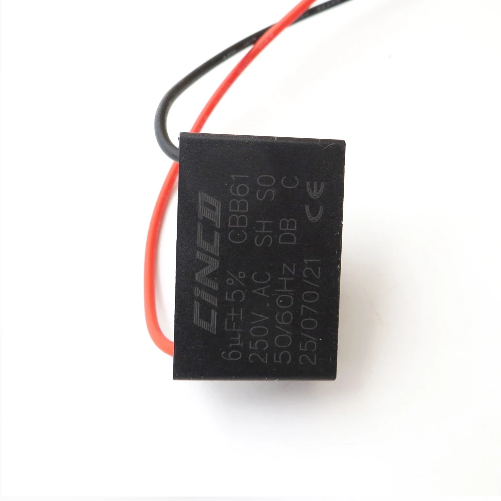 Конденсатор двигателя электрический вентилятор CBB61 6 мкФ 250 220 V 2 провода