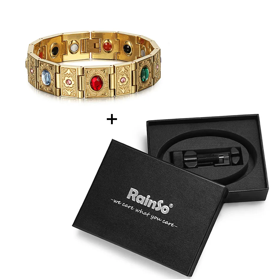 Rainso Stainless Steel Bio Energy Bracelet Fashion Health FIR Bangle Magnetic Jewelry Bracelets For lady - Окраска металла: gold with box