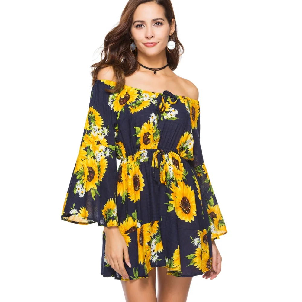 Сексуальный с плеча Slash шеи деловая модельная одежда 2018 Лето Цветочный принт