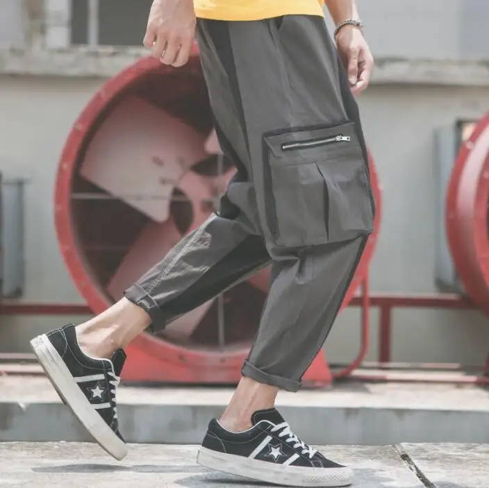 Japanese retro personality fashion mens pants loose harem pant men feet trousers casual pantalones hombre cargo pantalon homme