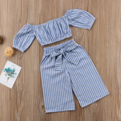Футболка в полоску с открытыми плечами для девочек|outfit set|outfit set girlgirls pant sets |