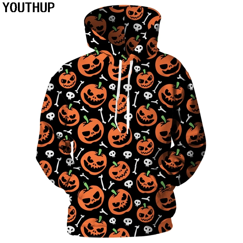 YOUTHUP 2018 Толстовка для хеллоуина мужские 3d толстовки тыквенный принт череп с