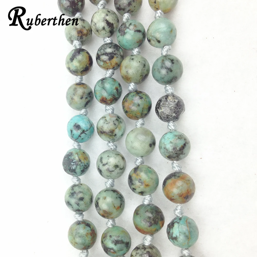 Ruberthen High Quality Knotted Necklace 38 inch Natural Stone Charms Women`s Mala Trendy African Tuquoise | Украшения и