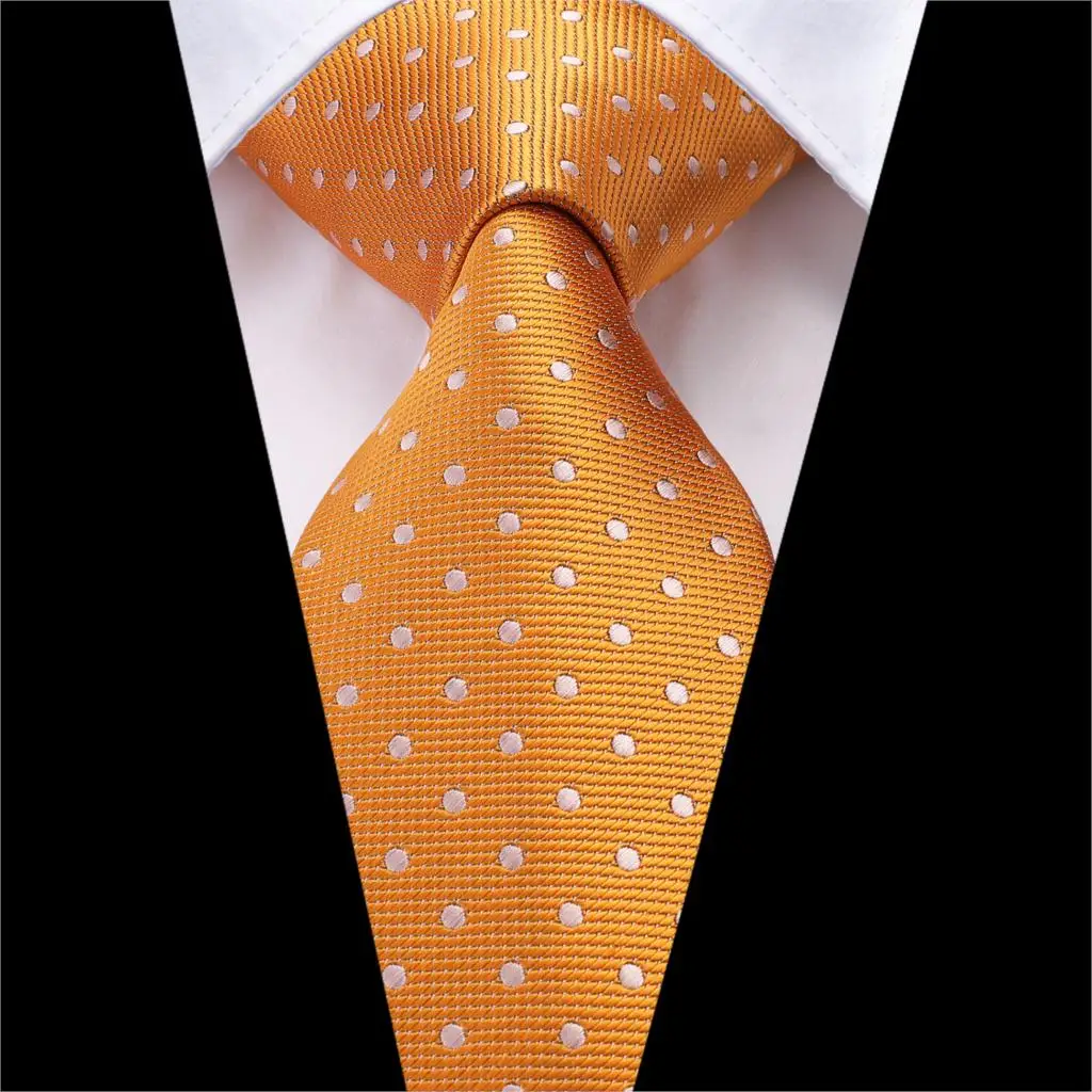 SN-3195, Hi-Tie, классические галстуки для мужчин, шелковый галстук, модный, однотонный, в горошек, бизнес стиль, для шеи, галстуки для мужчин, галстук, для свадьбы, вечеринки, оранжевый галстук