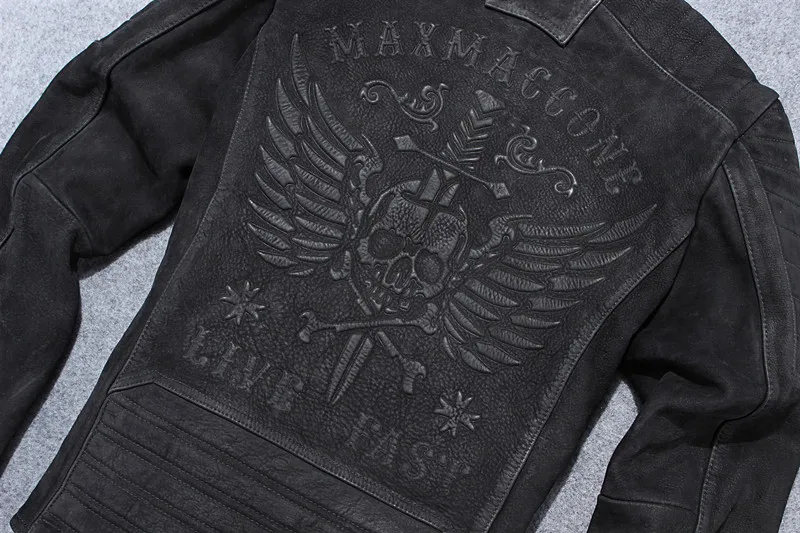 Винтажная Черная Мужская Американская мотоциклетная кожаная куртка с черепами размера плюс XXXXL из натуральной толстой воловьей кожи весеннее байкерское пальто