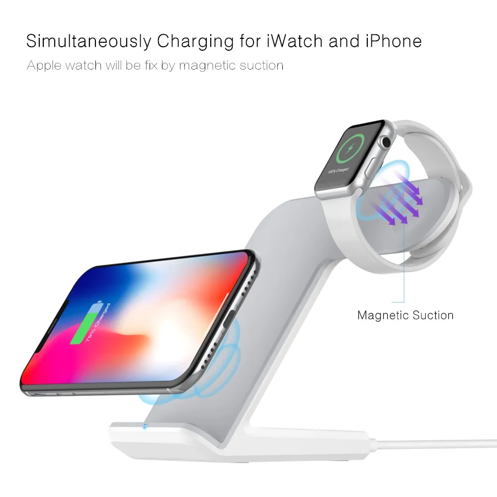 2 в 1 быстрой зарядки Qi Беспроводной Зарядное устройство для Apple watch 3 iPhone XS Max XR X 8 Plus