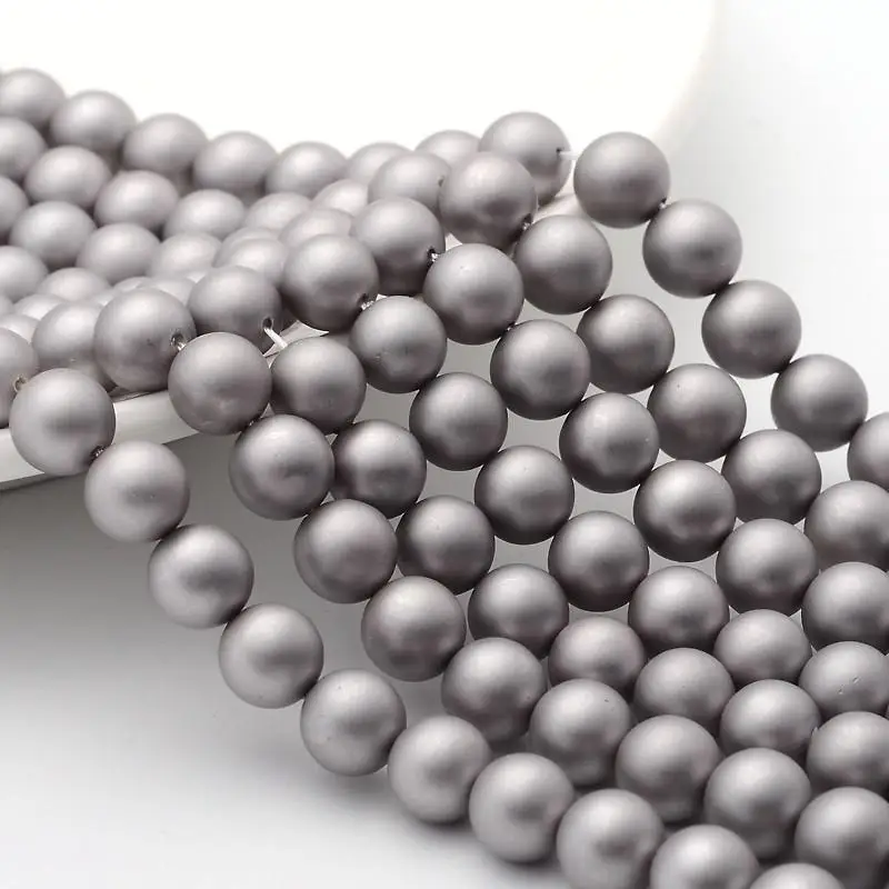 

Round Shell Pearl Frosted Beads Strands, LightGrey, 8mm, Hole: 1mm; about 52pcs/strands, 15.7"