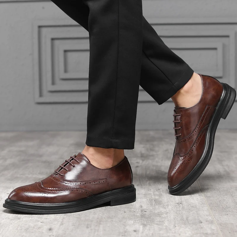 Vosonca 2019 New Men Shoes Lace-Up Fashion High Quality Brogue Leather Casual Flats | Обувь