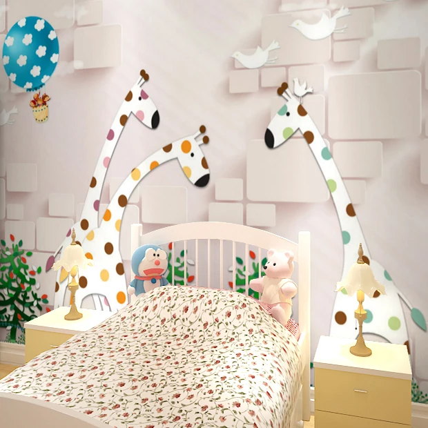 Настенные 3D обои на заказ Мультяшные розовые Жирафы с воздушным шаром для