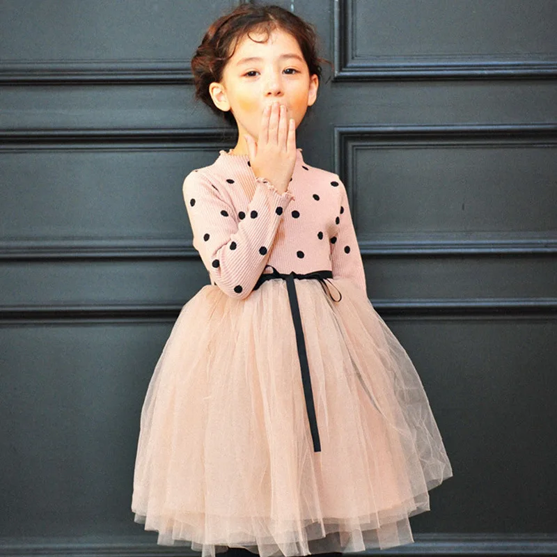 Платье для девочек весна 2019 одежда детей трикотажное Сетчатое платье принцессы в