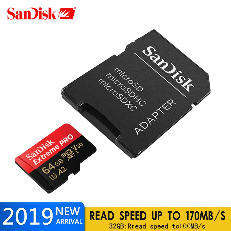 Sandisk Extreme Pro Micro SD картой памяти на 32 ГБ до 100 МБ/с. A2 V30 U3 64G 128 256 170 TF карта с адаптером |