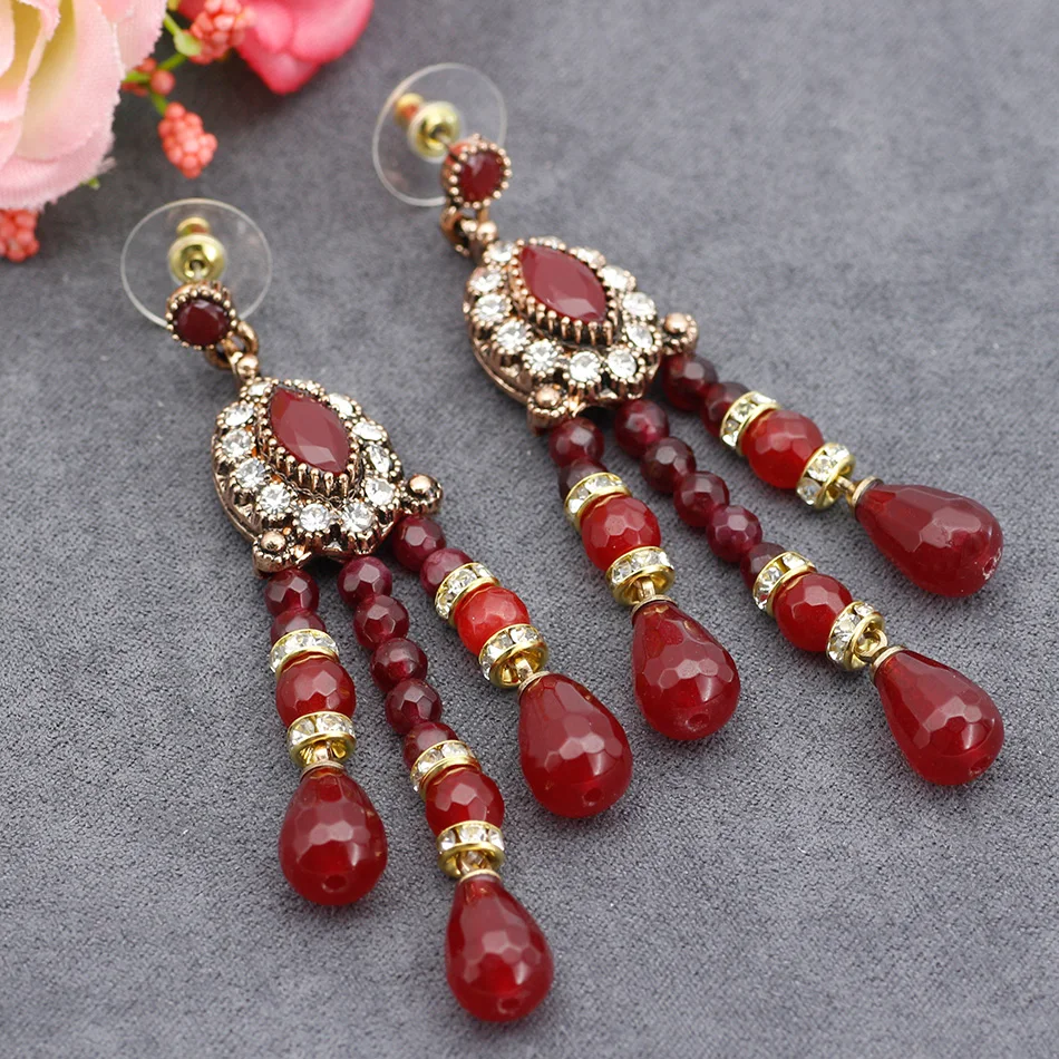 Винтажные длинные серьги кисточки из драгоценных камней|Серьги-подвески| |