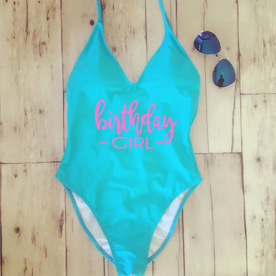Light Blue Birthday Женские Стринги Мягкий сексуальный Одна деталь Купальник для девочек на день рождения и окружения Для женщин слитный купальник, открытая спина, купальник Монокини Пляжная одежда - Цвет: Light Blue Birthday
