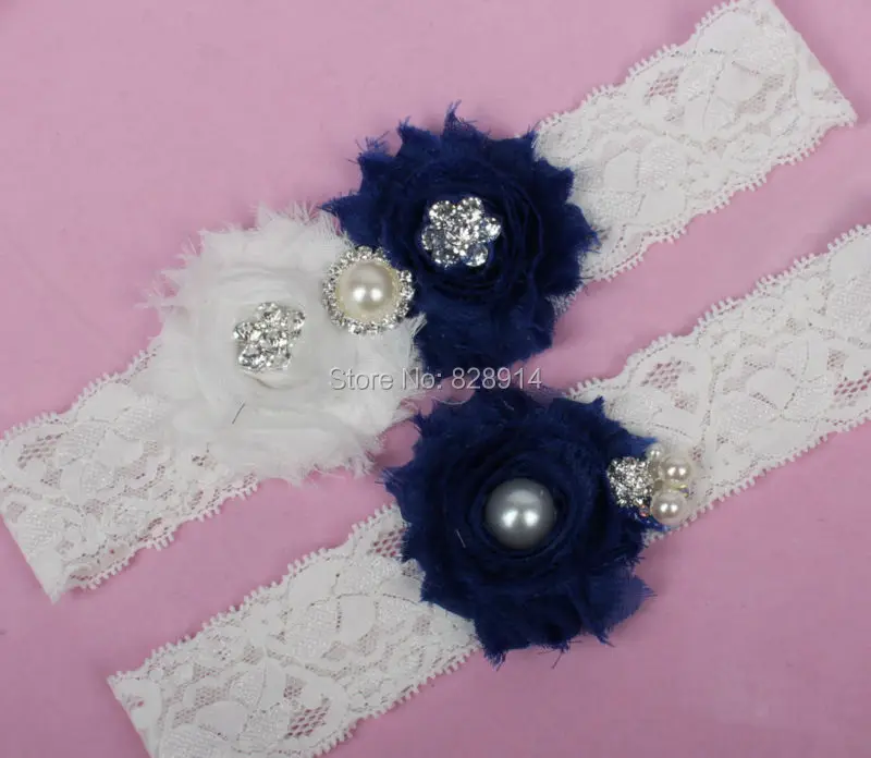 Новый дизайн кружевная отделка белый и темно-синий цвет потертый цветок