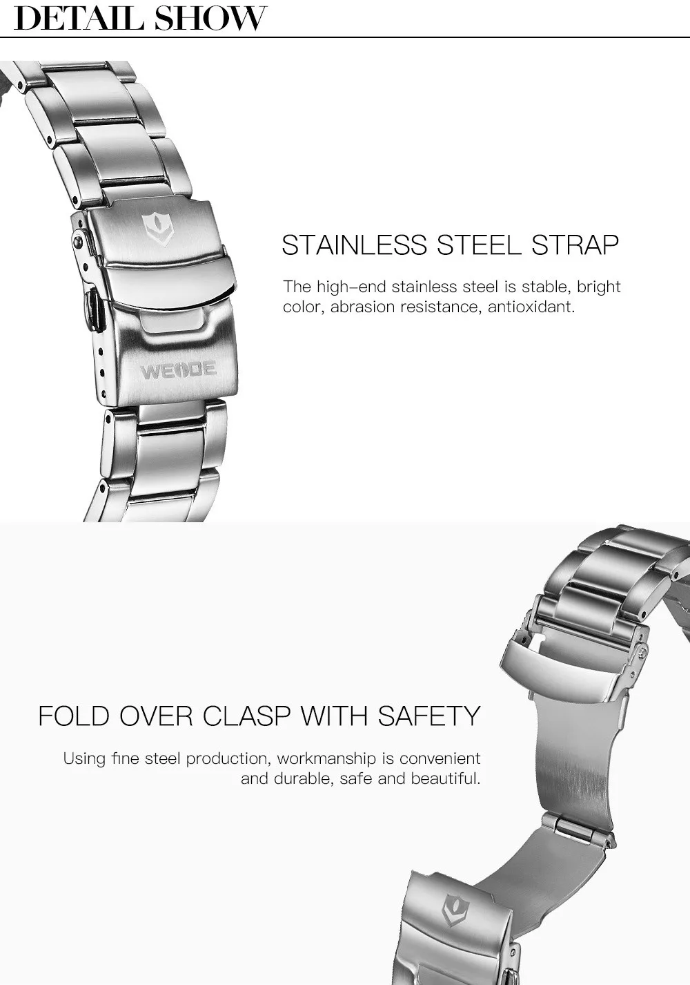 WEIDE Топ люксовый бренд мужской спортивный ремешок 304# ремешок из нержавеющей стали с застежкой с ремнем безопасности ширина 24 мм Высокое качество