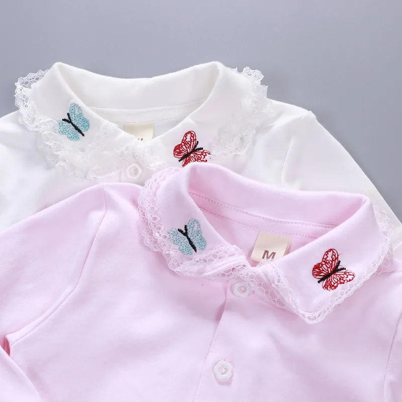 Осенние хлопковые рубашки для маленьких девочек блузка с вышивкой бабочки топы