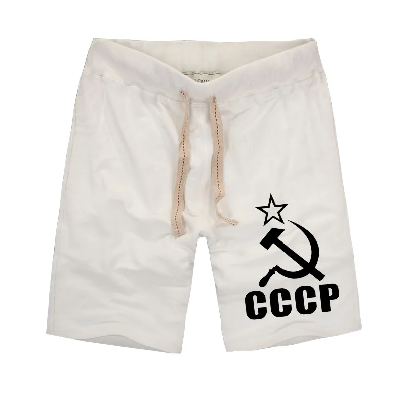 Россия CCCP символ шорты для мужчин звезда и серп с карманом хлопок Мужская брендовая одежда Повседневная Уличная одежда размера плюс - Цвет: white
