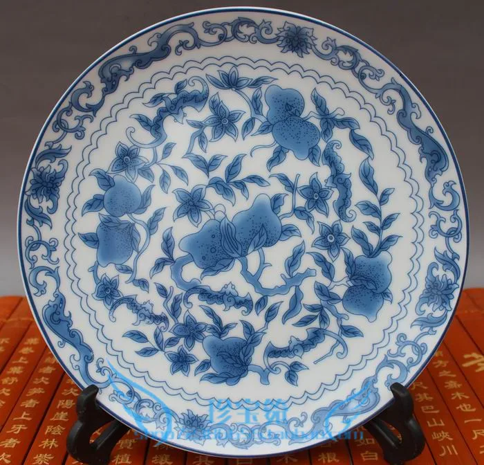 Антикварная фарфоровая синяя и белая искусственная персиковая тарелка Mantou sit