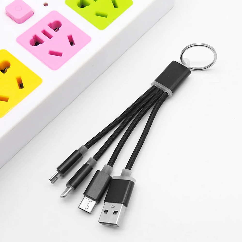 Мини 3 в 1 USB кабель брелок Портативный короткий Micro usb type C мульти зарядное устройство кабель для Xiaomi huawei iPhone Быстрая зарядка
