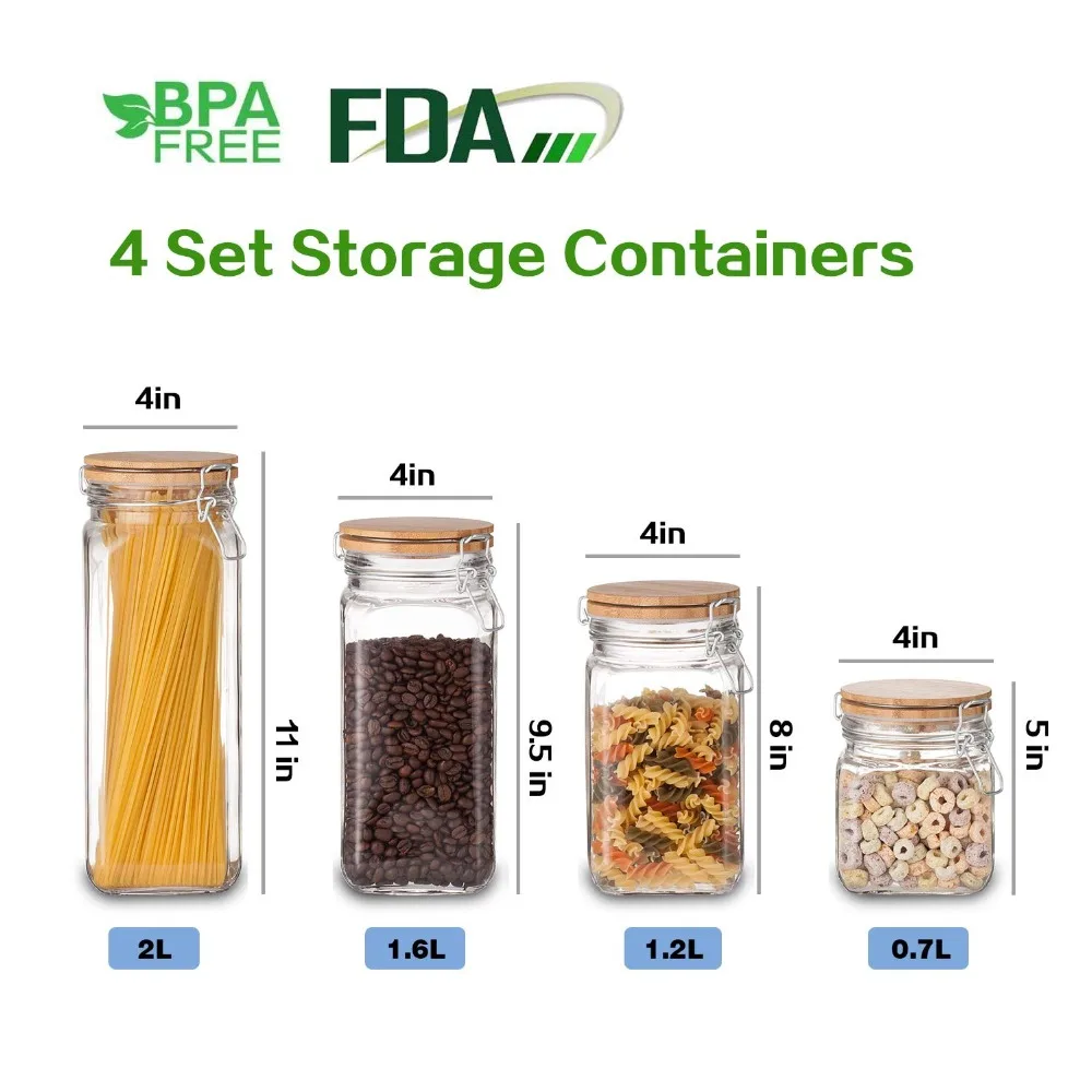 

4 in 1 Food Storage Glass Jar Leak Proof Kitchen Storage Bottles Sealed Cans with Cover Large Capacity Candy Glass Jars Tea Box