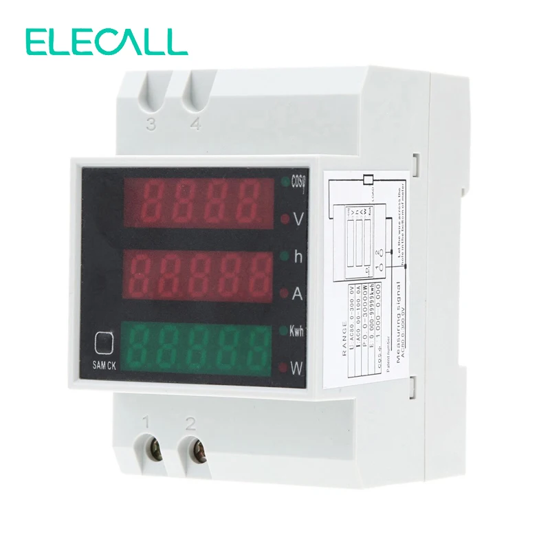 ELECALL D52 2047 din рейка цифровой многофункциональный измеритель мощности AC80 300V
