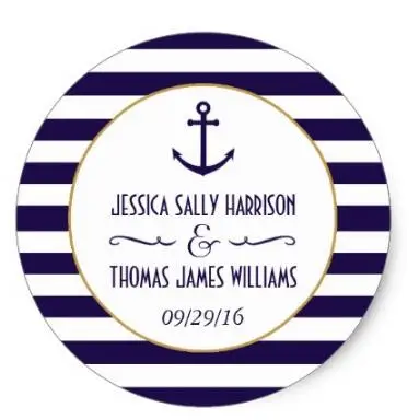 

1.5inch Nautical Navy & White Stripe Anchor Wedding Favor Classic Round Sticker
