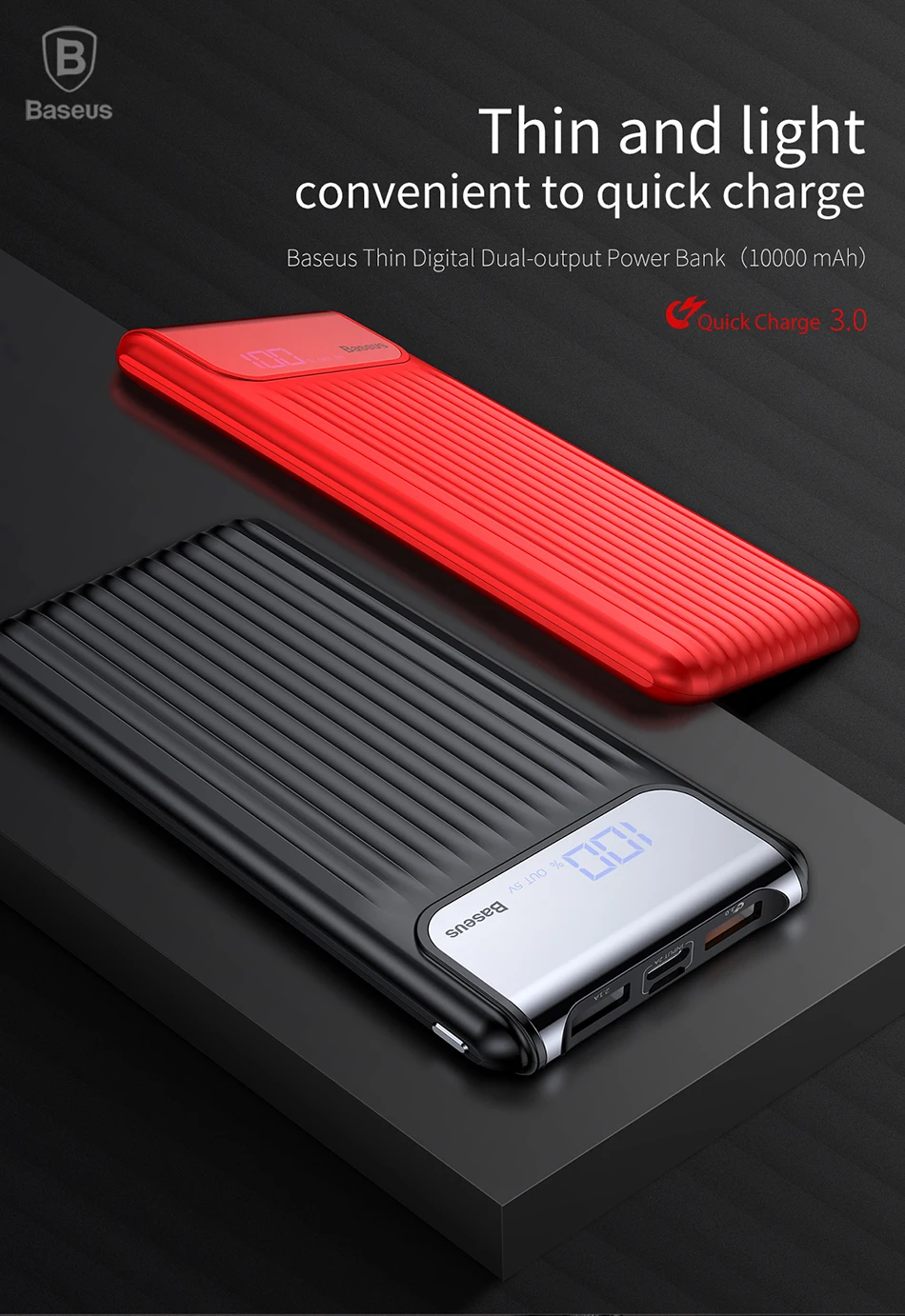 Baseus 10000 мАч Быстрая зарядка 3,0 USB внешний аккумулятор для iPhone X 8 7 6 samsung S7 Edg Xiaomi Внешний аккумулятор зарядное устройство QC3.0