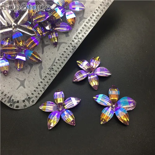 violet ab TopStone Mix colors AB 18 мм Цветок баухинии Смола пришивные камни плоская задняя сторона пришивные стразы - Цвет: violet ab