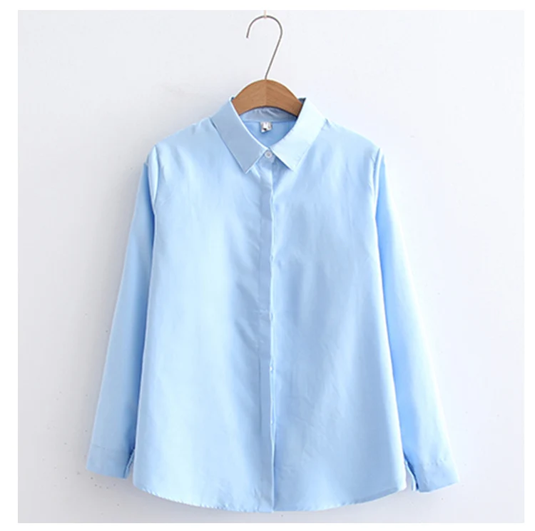 Blue Shirt Весенняя белая рубашка Офисная Женская одежда на пуговицах с отложным воротником и длинным рукавом из хлопка размера плюс 2XL женская блуза T92501F - Цвет: Blue Shirt