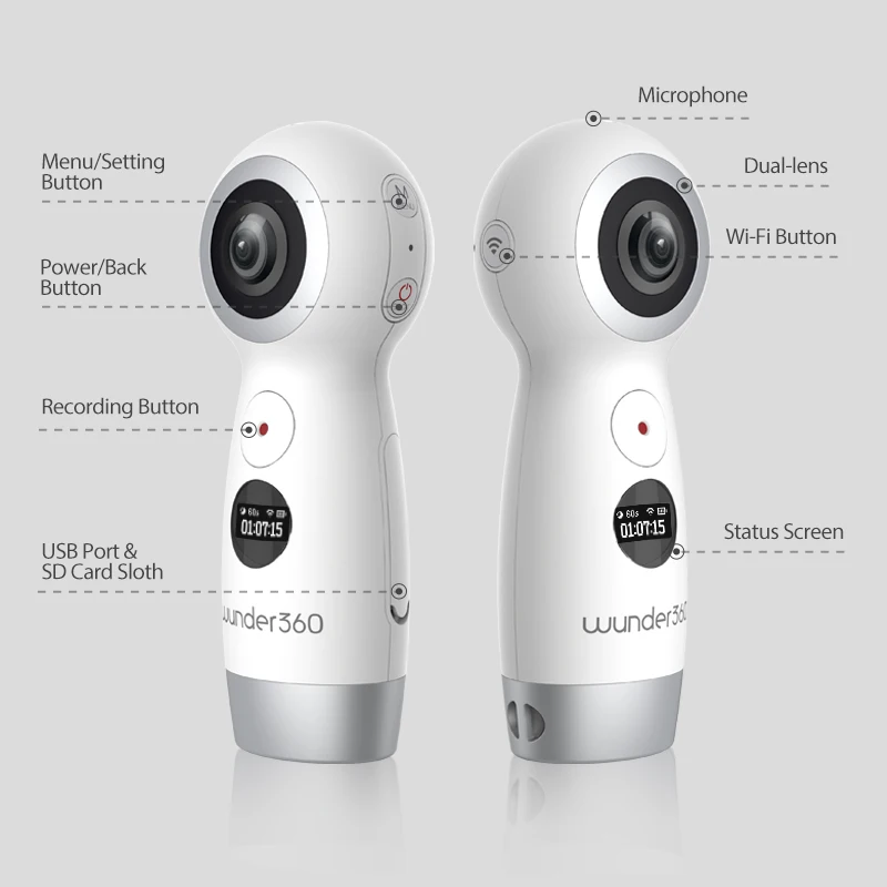Wunder360 360 градусов панорамный VR Камера Двойной объектив 4 K HD Wifi Mini kamera Live Streaming Micro