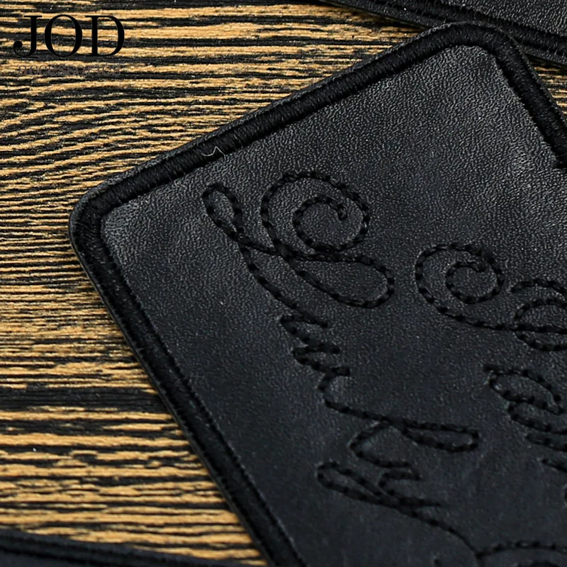 

JOD Black Leather Skull Patches Jacket Applique Punk Iron on Applications Clothes Stickers Rock Logo Decorative Bikers Brand