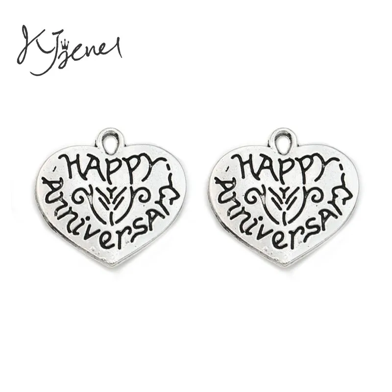 

KJjewel Antique Silver Plated Happy Anniversary Charm Pendant Jewelry Findings Accessories Making Craft DIY 20x21mm