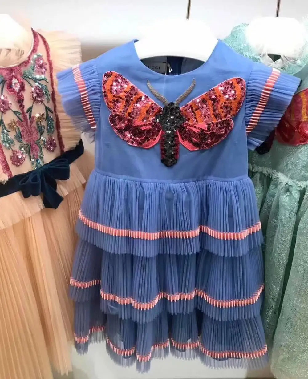 Коллекция 2019 года новое Летнее Детское модное милое Сетчатое платье принцессы в