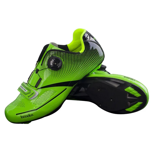green BOODUN Mens Ultralight Cycling Shoes Professional Road Bike Shoes Self-locking Breathable Racing Bicycle Shoes Zapatos Bicicleta - Цвет: green
