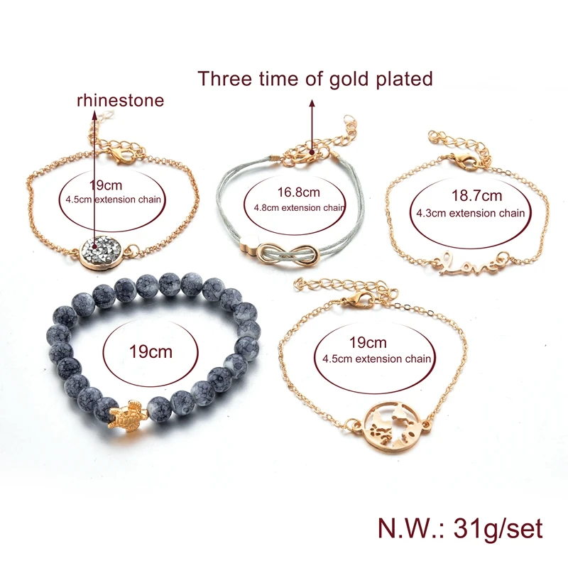 TOUCHEART 5 шт./компл. Золотая карта &amp браслет с черепахой Браслеты для женщин Любовь