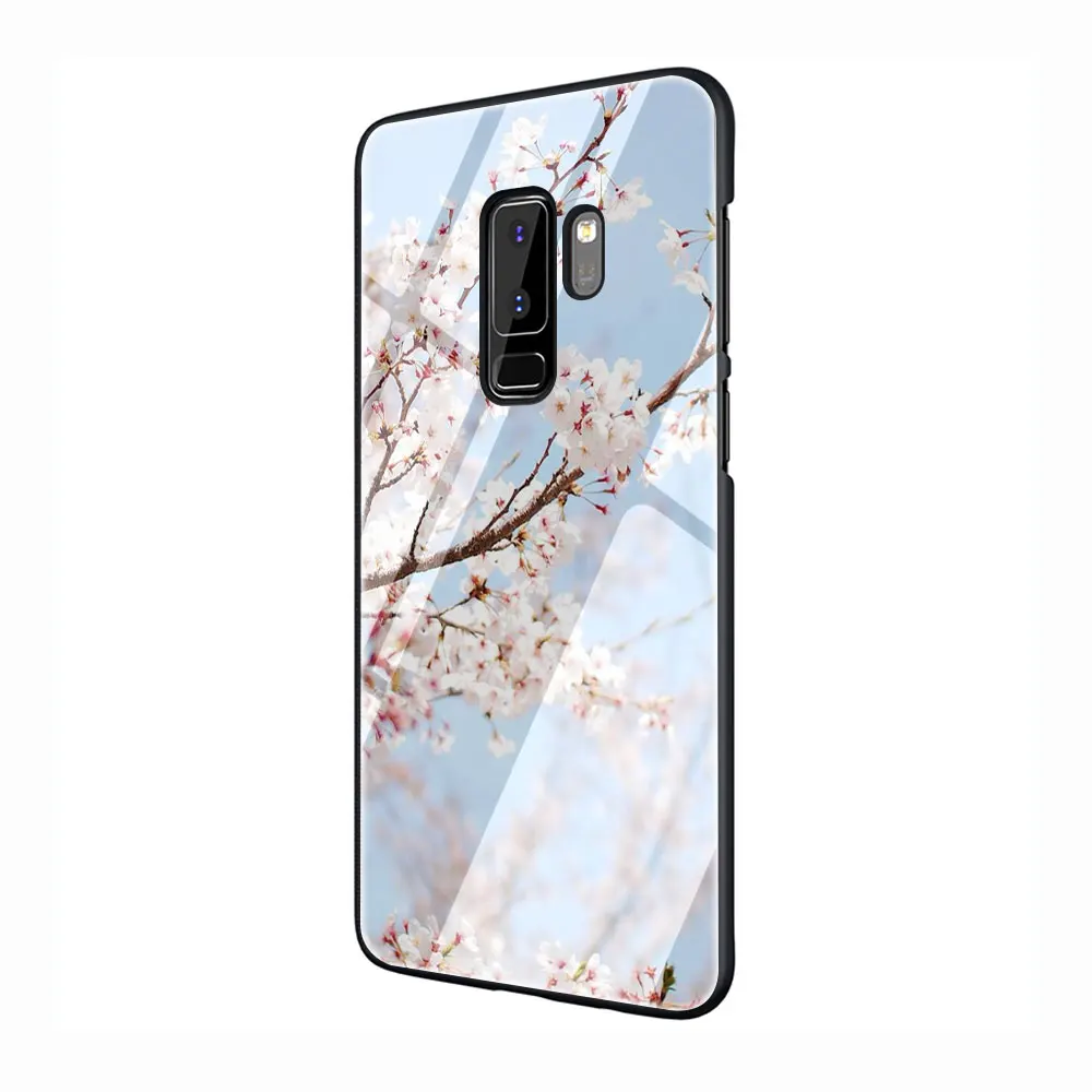 G9 Вишня в цвету закаленное Стекло TPU черный чехол для Galaxy S7 Edge S8 S9 плюс S10 Note 8, 9, 10, A10 20 30 40 50 60 70 - Цвет: G9