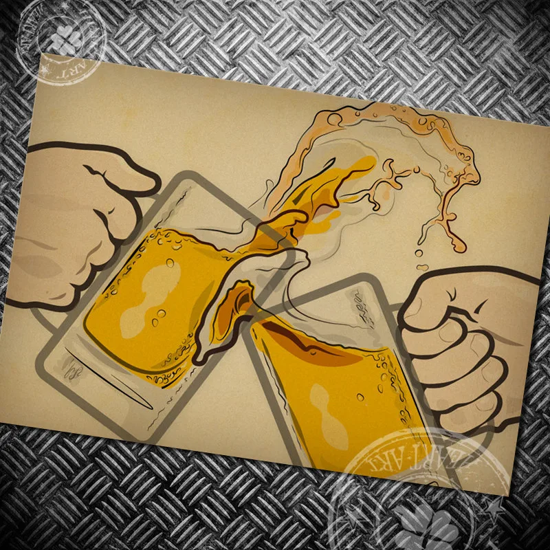 Винтаж плакат из крафт бумаги около пива вина ура Ретро Живопись Бар Паб стены