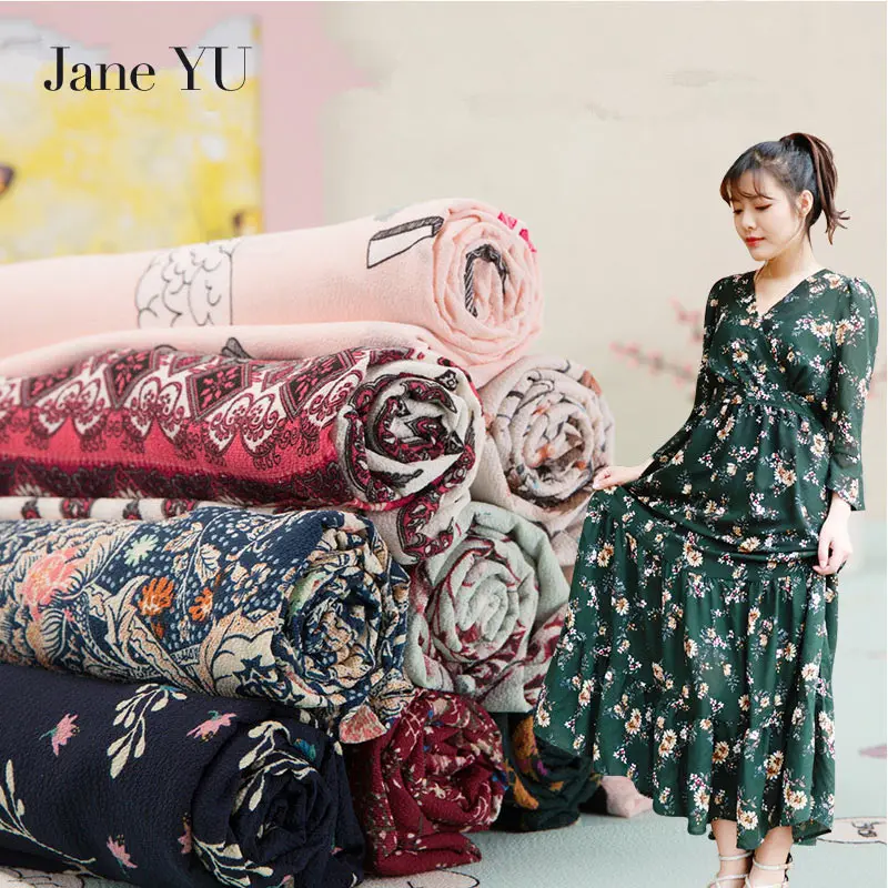 JaneYU 2019 100% шифоновая ткань летние цветы натуральный шифон с принтом для платья